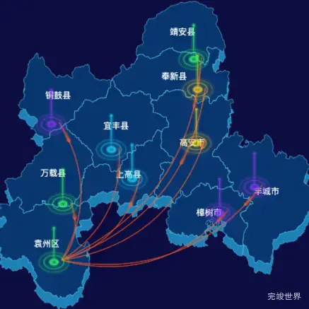 echarts宜春市地图渲染效果实例-飞线图